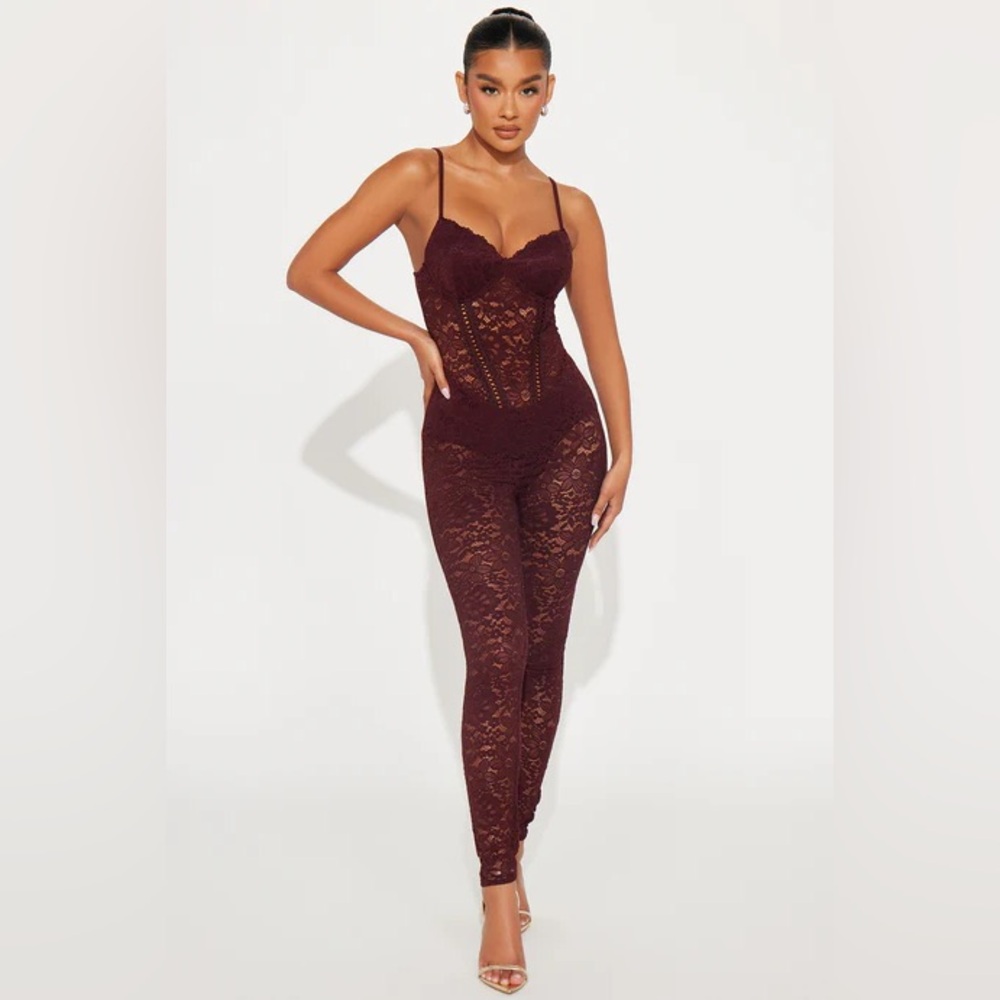 My Love Affair Lace Jumpsuit - Wine